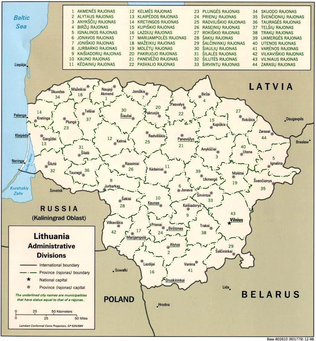 Mapa de mapa Lituania con cidades