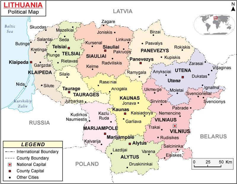 Mapa de Lituania política