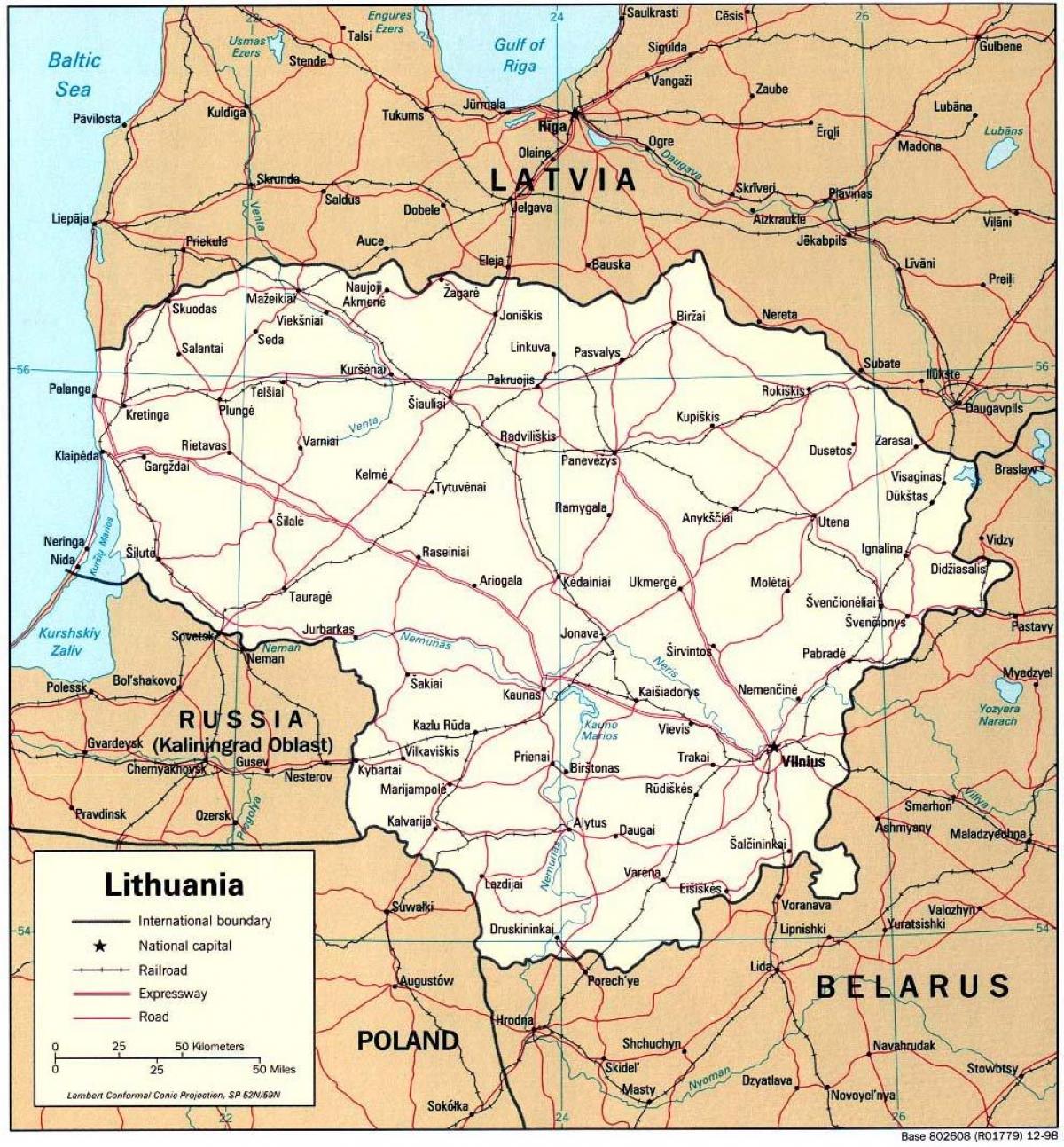 mapa mostrando a Lituania